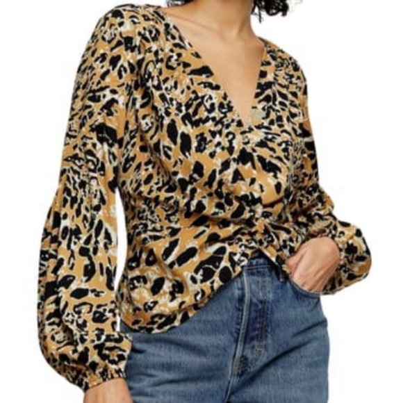 TOPSHOP Animal Print Twist Front Blouse - Picture 1 of 4